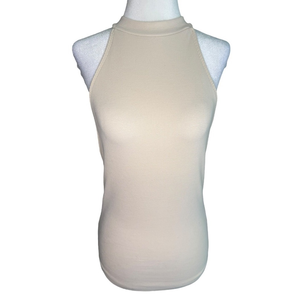 Topshop Ribbed Halter Top Women's Medium Sleeveless Mock Neck Neutral Beige NWT‎